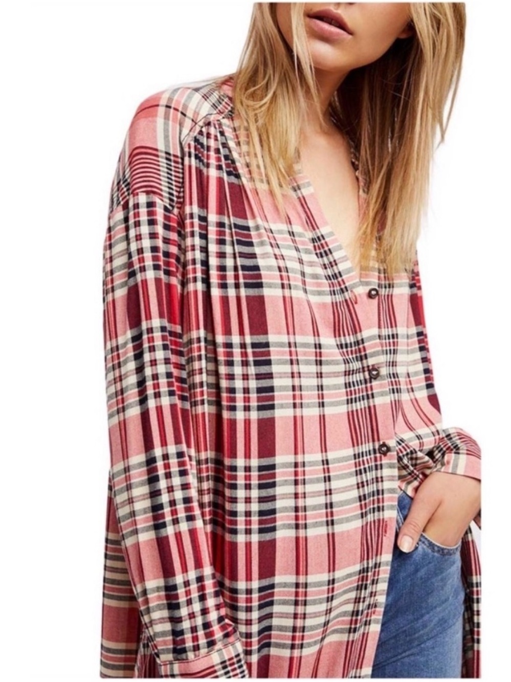 Free People Loralei Plaid Button-Front Midi Shirt Dress - Picture 4 of 11